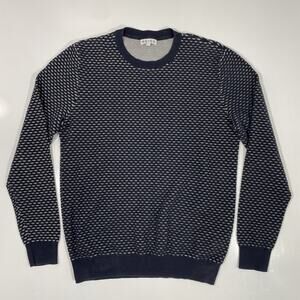 REISS Men’s POKER Jumper Pullover Sweatshirt Blue Geometric Weave Cotton Medium